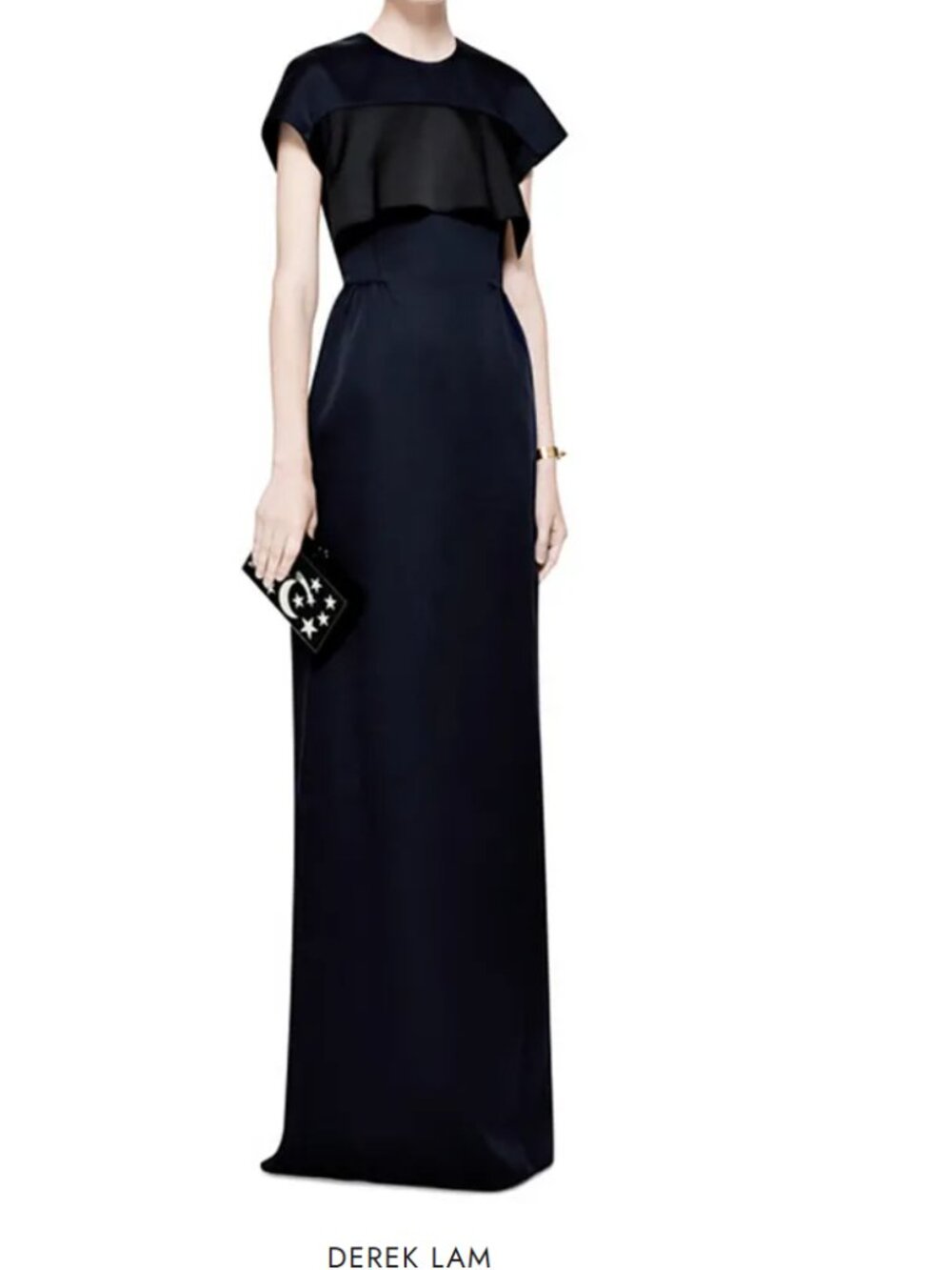 Derek Lam (mainline) Navy Ruffle Detail Cutout Satin Maxi Dress Gown Sz 0 Italy
